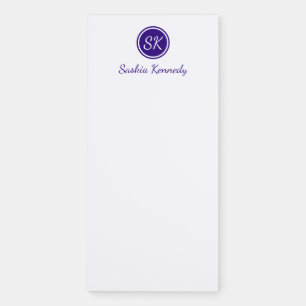 Elegant Purple Script Monogram Name Magnetic Notepad