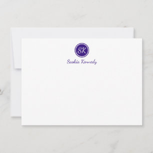 Elegant Purple Script Monogram Professional Note Card