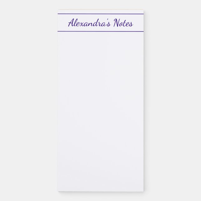 Elegant Purple Script Personalized Border Magnetic Notepad (Front)