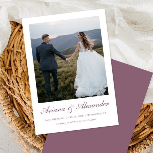 Elegant Purple Script Photo Wedding Save The Date (Creator Uploaded)