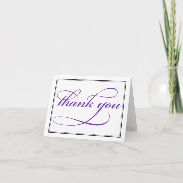 Elegant Purple Script Thank You Note Card (Front)