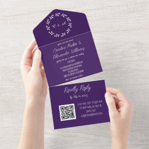 Elegant Purple Script Unique Modern RSVP QR Code A All In One Invitation