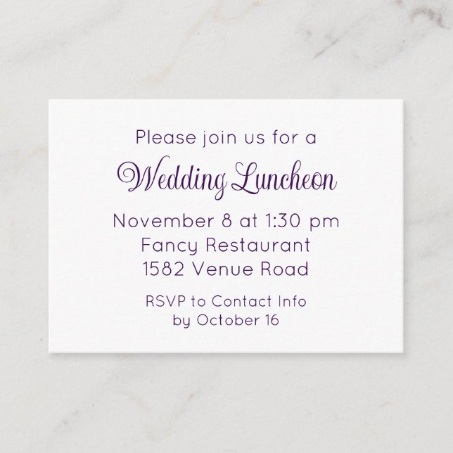 Elegant Purple Script Wedding Event Invitation (Front)