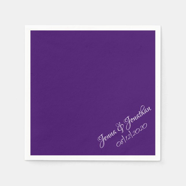 Elegant Purple Script Wedding Napkins (Front)