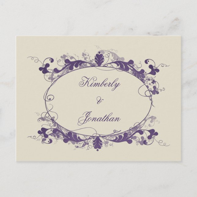 Elegant Purple Scroll Frame Save The Date Announcement Postcard (Front)