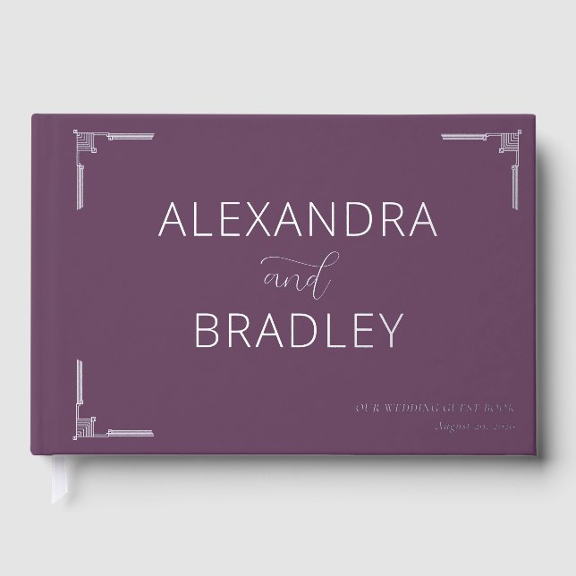 Elegant Purple Scrollwork Foil Guest Book (Front)