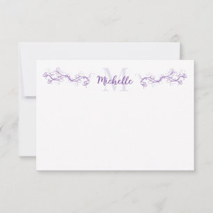 Elegant Purple Scrollwork Personalized Note Card