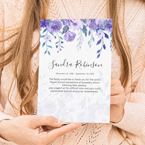 Elegant Purple Shades Memorial Thank You Card