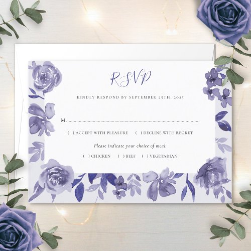 Elegant Purple Shades Watercolor Botanical Wedding RSVP Card