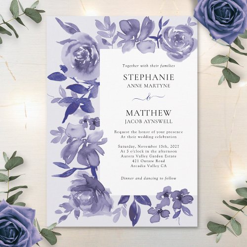 Elegant Purple Shades Watercolor Floral Wedding Invitation