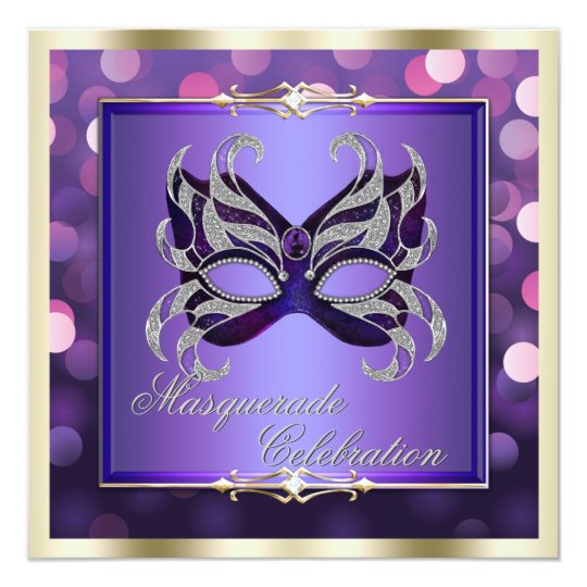 Elegant Purple Shimmering Lights Bokeh Masquerade Card