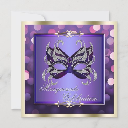 Elegant Purple Shimmering Lights Bokeh Masquerade Personalized Announcements