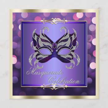 Elegant Purple Shimmering Lights Bokeh Masquerade Invitation by InvitationBlvd at Zazzle