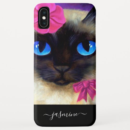 Elegant Purple Siamese Cat Blue Eye Name Art iPhone XS Max Case