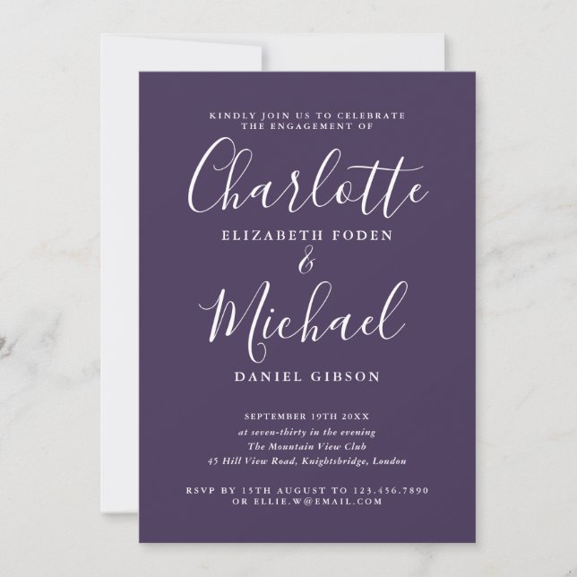 Elegant Purple Signature Script Engagement Party  Invitation (Front)