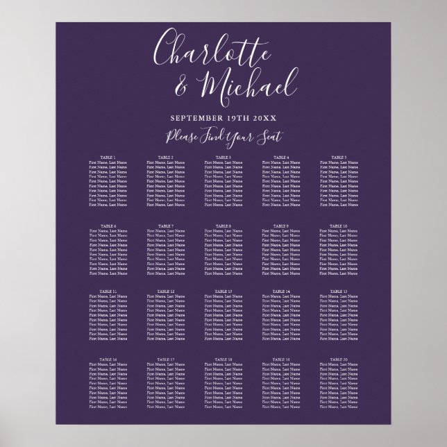 Elegant Purple Signature Wedding Seating Chart (Front)