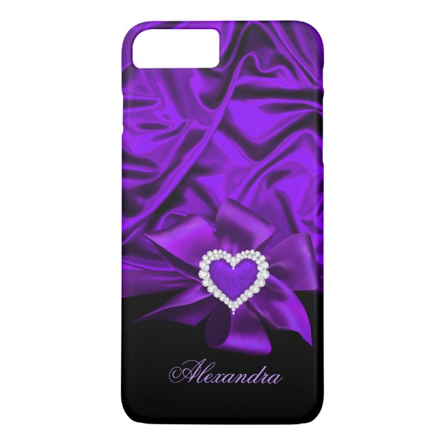 Elegant Purple Silk Look Black Heart Jewel Case-Mate iPhone Case (Back)