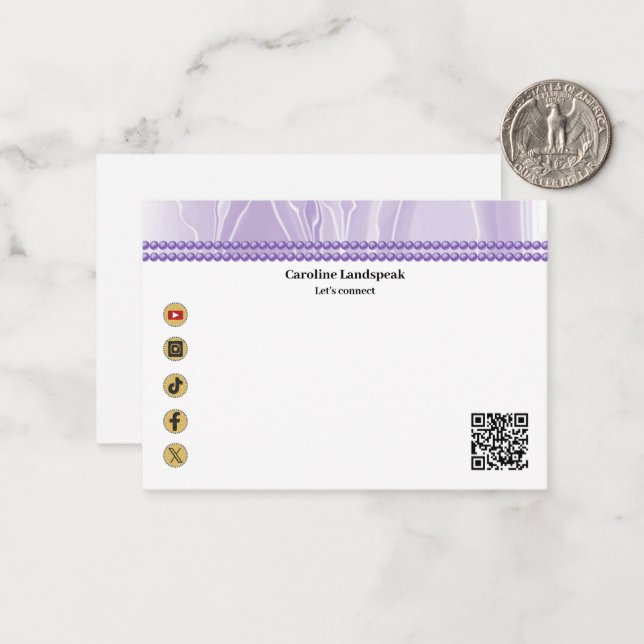Elegant Purple Silk, Social Media & QR Code Note Card (Front/Back In Situ)