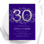 Elegant Purple Silver 30th Birthday Invitation<br><div class="desc">Elegant purple silver 30th birthday party invitation. Customizable modern feminine design featuring roses botanical accents and faux glitter silver. Simple floral invite card perfect for a stylish female bday celebration. Personalize with your own details. Printed Zazzle invitations or instant download digital printable template.</div>