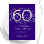 Elegant Purple Silver 60th Birthday Invitation<br><div class="desc">Elegant purple silver 60th birthday party invitation. Customizable modern feminine design featuring roses botanical accents and faux glitter silver. Simple floral invite card perfect for a stylish female bday celebration. Personalize with your own details. Printed Zazzle invitations or instant download digital printable template.</div>