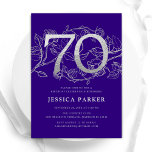 Elegant Purple Silver 70th Birthday Invitation<br><div class="desc">Elegant purple silver 70th birthday party invitation. Customizable modern feminine design featuring roses botanical accents and faux glitter silver. Simple floral invite card perfect for a stylish female bday celebration. Personalize with your own details. Printed Zazzle invitations or instant download digital printable template.</div>