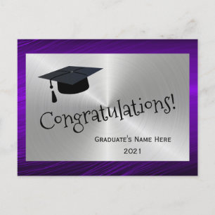 Elegant Purple Silver Congratulations Graduation Postcard