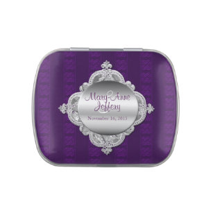 Elegant Purple & Silver Custom Wedding Candy Tin