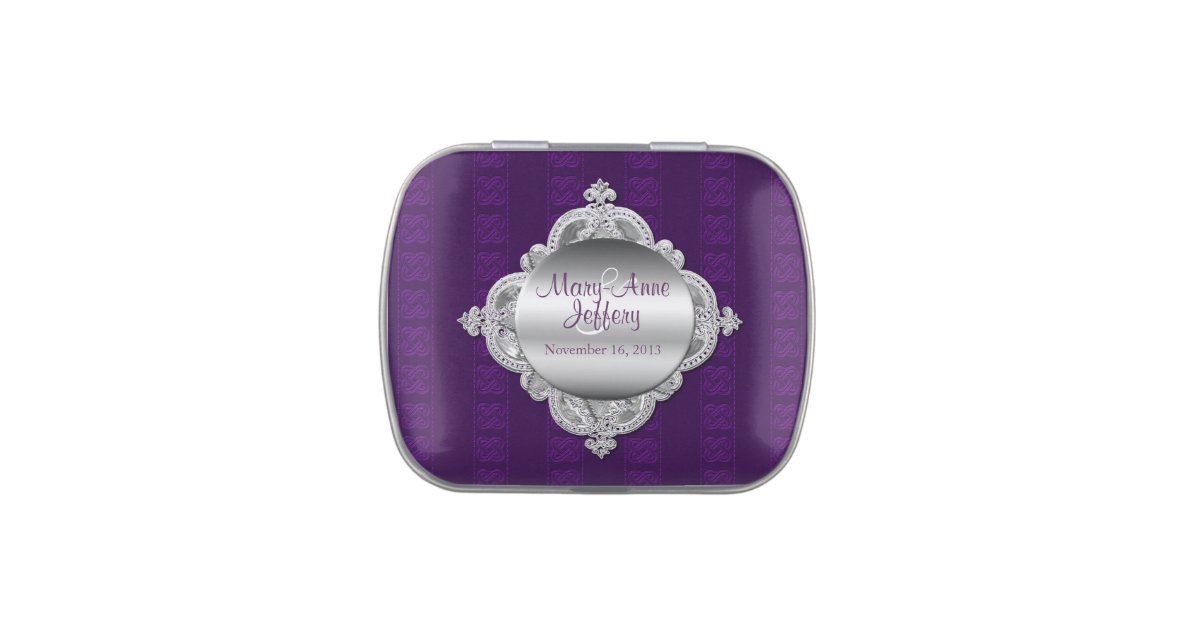 Elegant Purple Silver Custom Wedding Candy Tin Zazzle Com