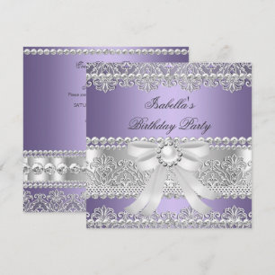 Elegant Purple Silver Diamond Pearl Birthday Party Invitation