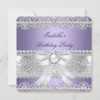 Elegant Purple Silver Diamond Pearl Birthday Party Invitation