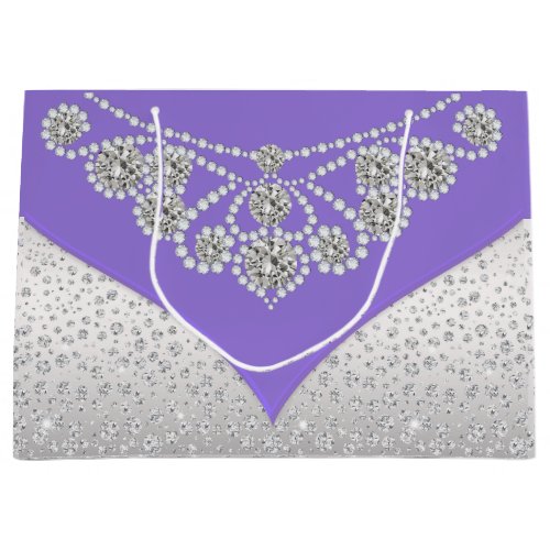Elegant Purple Silver Diamond Princess Large Gift Bag