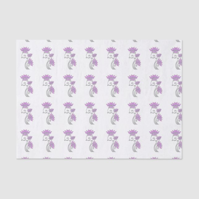 Elegant Purple & Silver Floral Jewel Tissue Paper (Front)