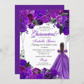 Elegant Purple Silver Floral Quinceanera Birthday Invitation (Front/Back)