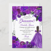 Elegant Purple Silver Floral Quinceanera Birthday Invitation (Front)
