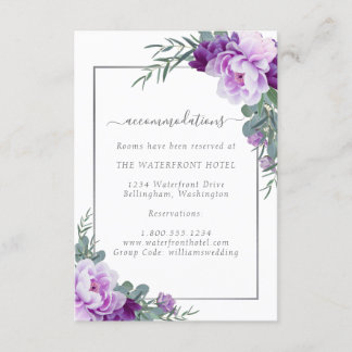 Elegant Purple & Silver Floral Wedding Details Enclosure Card