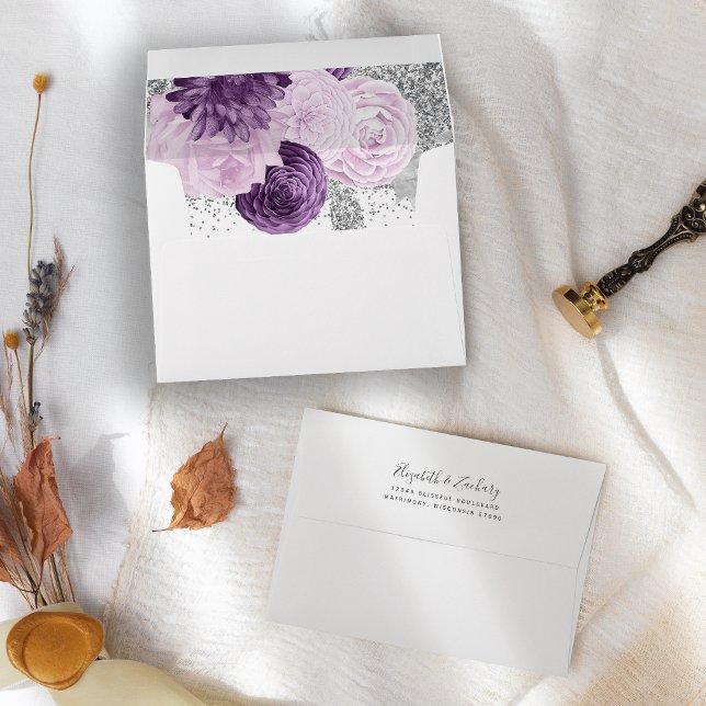 Elegant Purple Silver Floral Wedding Envelope (Creator Uploaded)