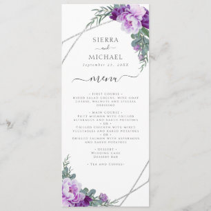 Elegant Purple & Silver Floral Wedding Reception Menu