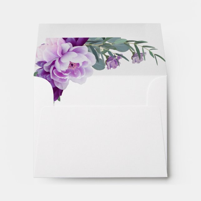 Elegant Purple & Silver Floral Wedding RSVP Envelope (Back (Bottom))