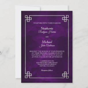 Elegant Purple Silver Frame Wedding Invitation