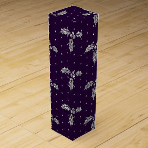 Elegant Purple & Silver Glitter Christmas Holly Wine Box