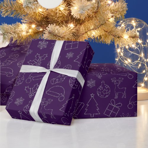 Elegant Purple  Silver Glitter Christmas Pattern Wrapping Paper