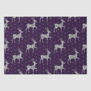 Elegant Purple & Silver Glitter Reindeer Christmas Tissue Paper