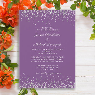 Elegant Purple Silver Glitter Wedding Invitation