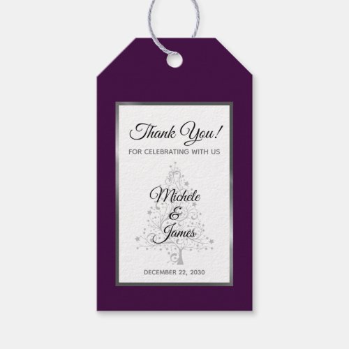 Elegant Purple Silver Holiday Winter Wedding Gift Tags