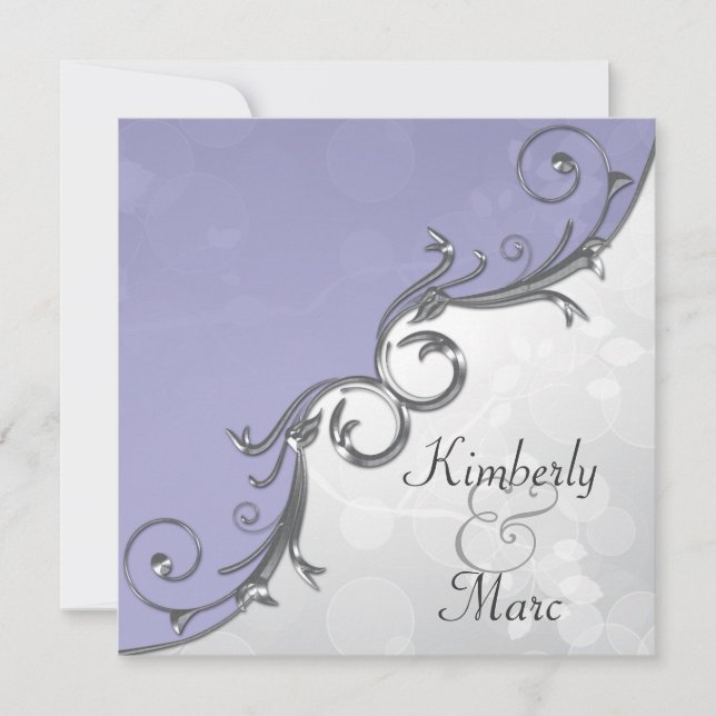 Elegant Purple Silver Leaf Overlay Wedding Invitat Invitation (Front)