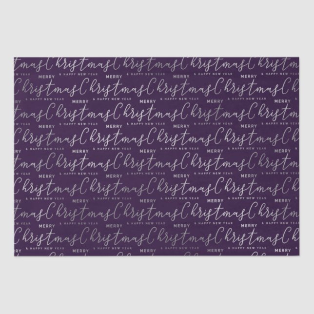 Elegant Purple & Silver Merry Christmas Text Tissue Paper (Front)