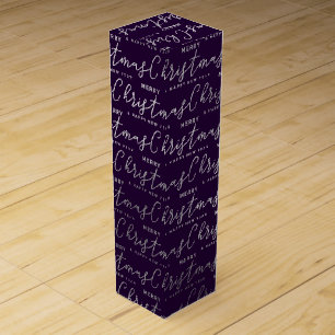 Elegant Purple & Silver Merry Christmas Text Wine Box