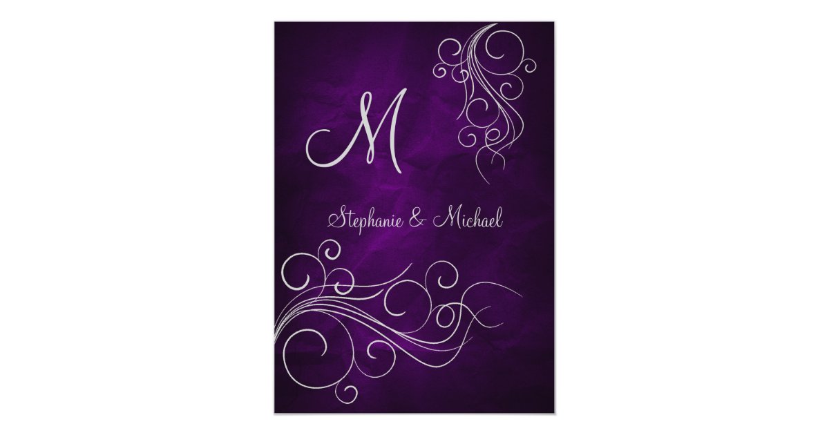 Elegant Purple Silver Monogram Wedding Invitation | Zazzle.com