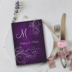 Elegant Purple Silver Monogram Wedding Invitation