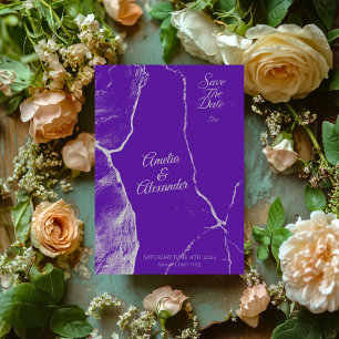 Elegant Purple & Silver on Marble Save the Date  Invitation